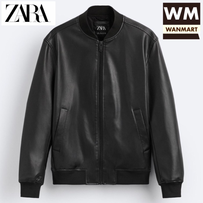 [MRN25] ZARA Men Jacket Faux Leather Bomber Jaket Kulit Pria Black