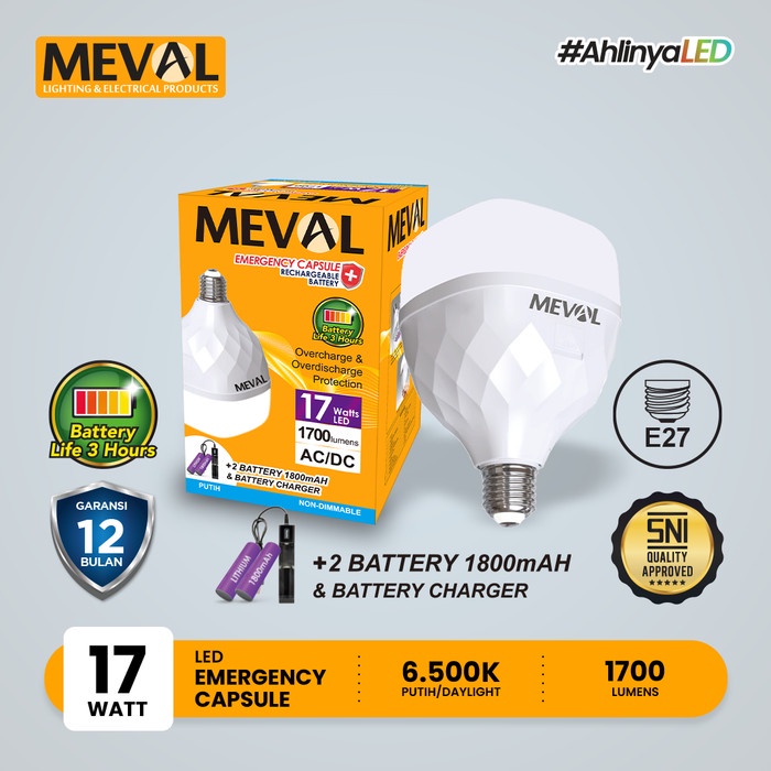 Lampu Emergency Meval Rechargeable LED - Lampu Darurat Berdaya Tahan Tinggi