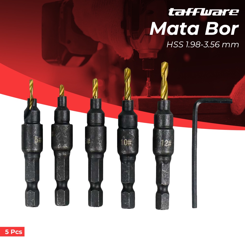 Taffware Vastar Mata Bor Drill Bit HSS 1.98-3.56 mm 5 PCS - SV-VDB26 - Black Mata Bor Kuat Dengan Ba