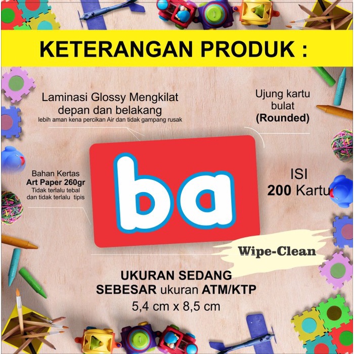 Card Suku Kata Wipe Clean Belajar Baca Membaca Kartu Baca