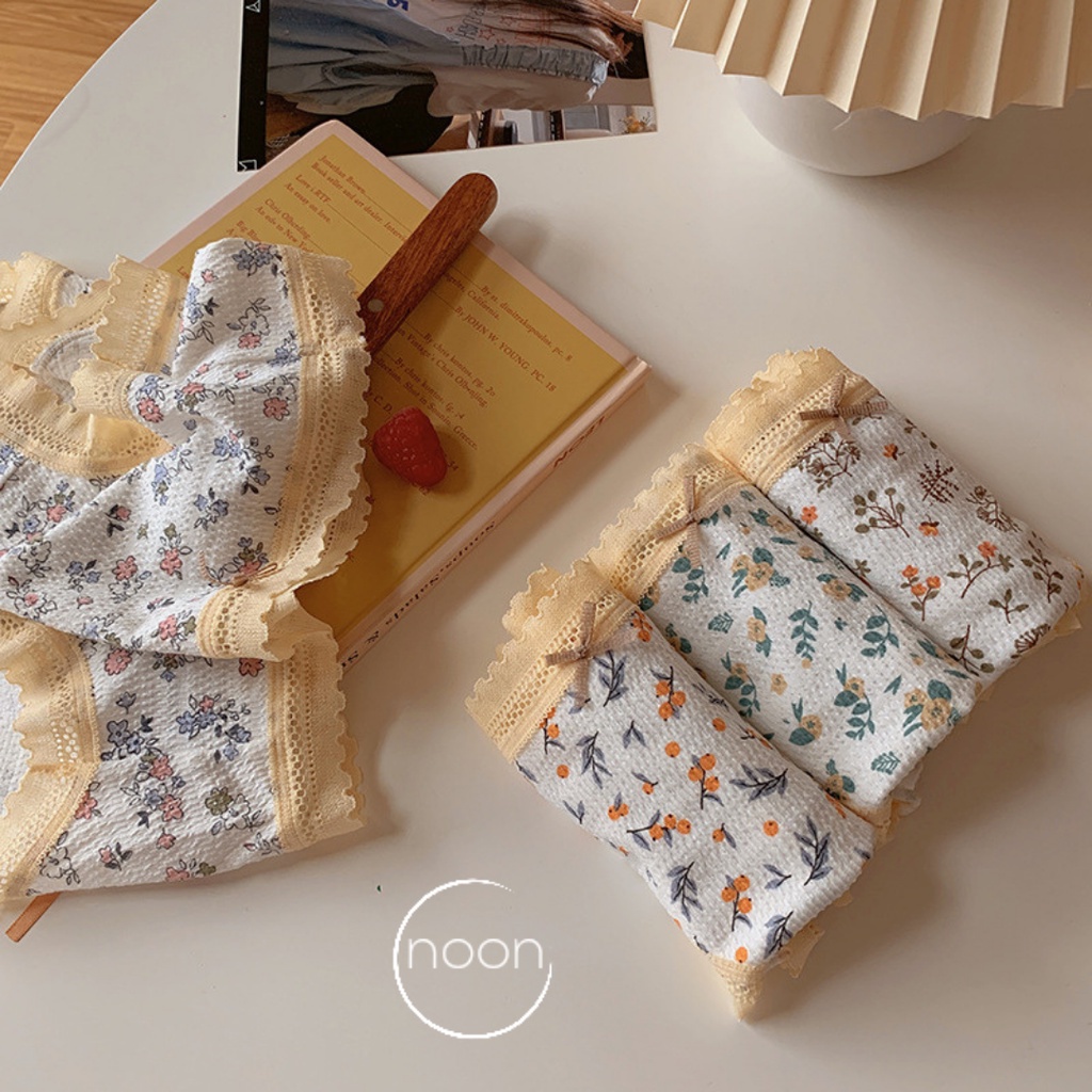 NOON (Creme Buds) Celana Dalam Wanita Dewasa Korea Motif Bunga Lucu Renda Remaja Sexy Seksi Lace Imu