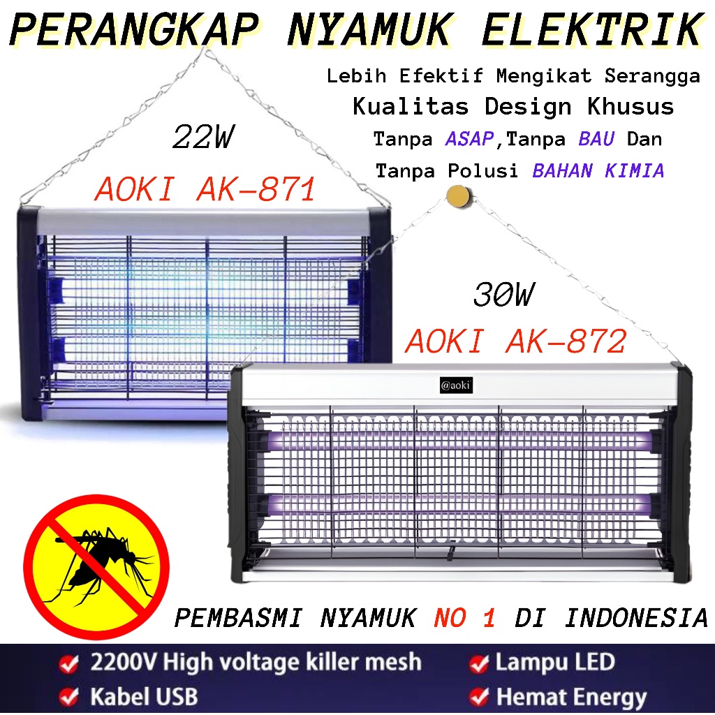 Perangkap Nyamuk Elektrik Sinar Ultraviolet AOKI AK-871 22 Watt Insect Killer Mosquito Killer Sinar 