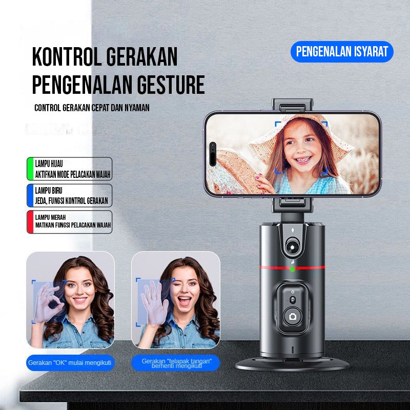 CIJI CJPG-P02 Gimbal Stabilizer Handphone Auto Balance 360°AI Face Tracking Gesture Control P02 Tripod Bluetooth Multifungsi-6