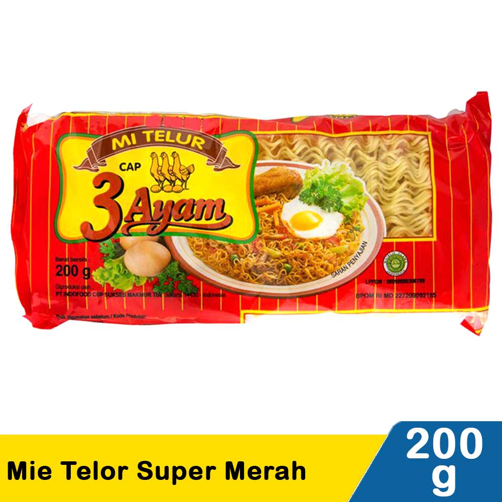 

Cap 3 Ayam Mie Telor Merah 200 GRAM