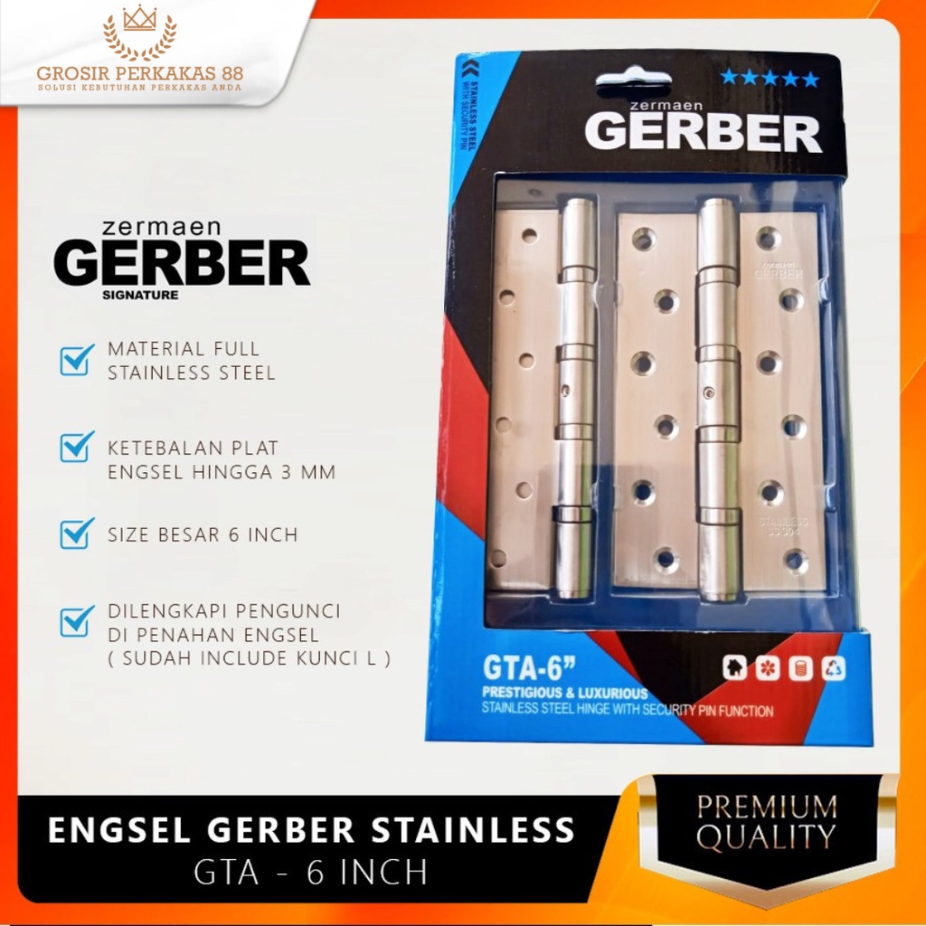 Engsel Pintu Jendela Rumah Kamar Kayu Stainless Stenlis Gerber 6 Inch