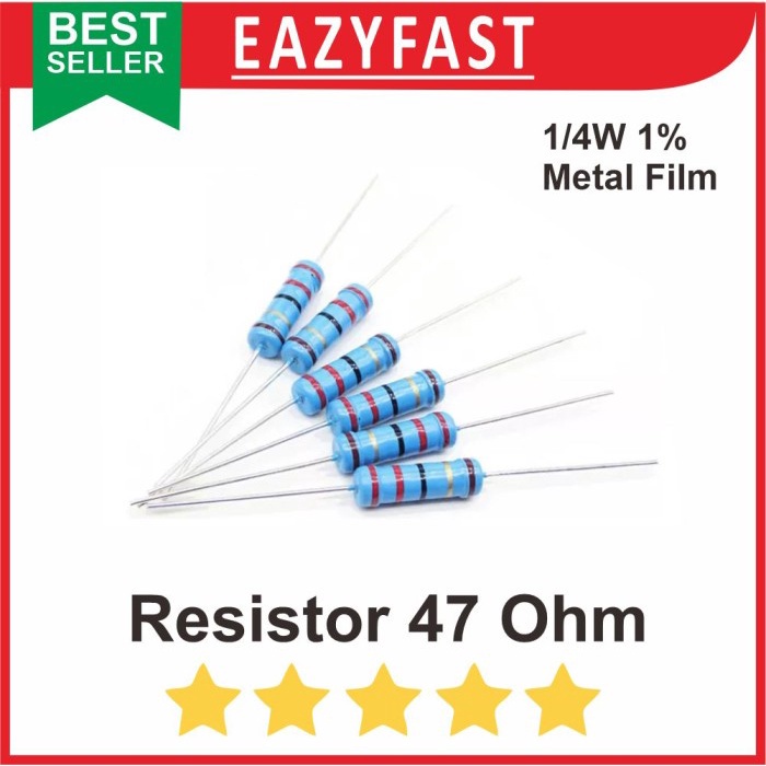 Resistor R 47 R47 Ohm 1/4W 1/4 Watt Metal Film Biru DIP Toleransi 1%