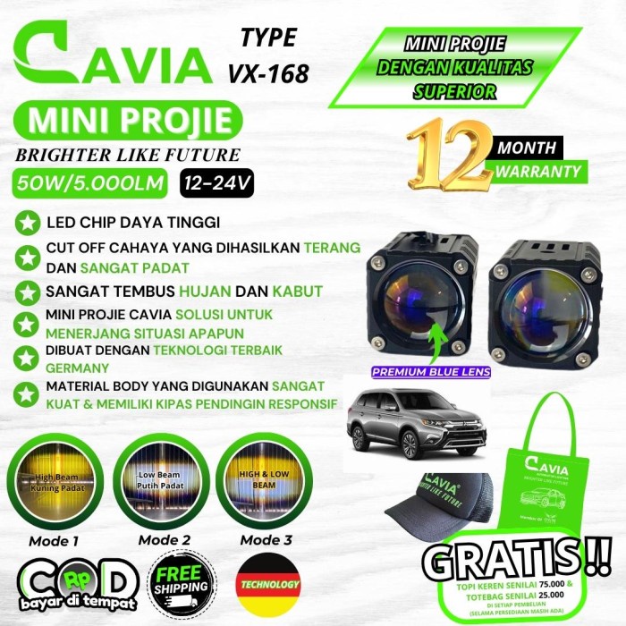 MINI PROJIE MOBIL LAMPU TEMBAK OUTLANDER LED LASER FOGLAMP PREMIUM CAVIA
