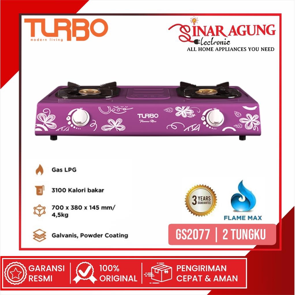 KOMPOR GAS 2 TUNGKU TURBO GS2077 GS2077 UNGU 100% ORIGINAL