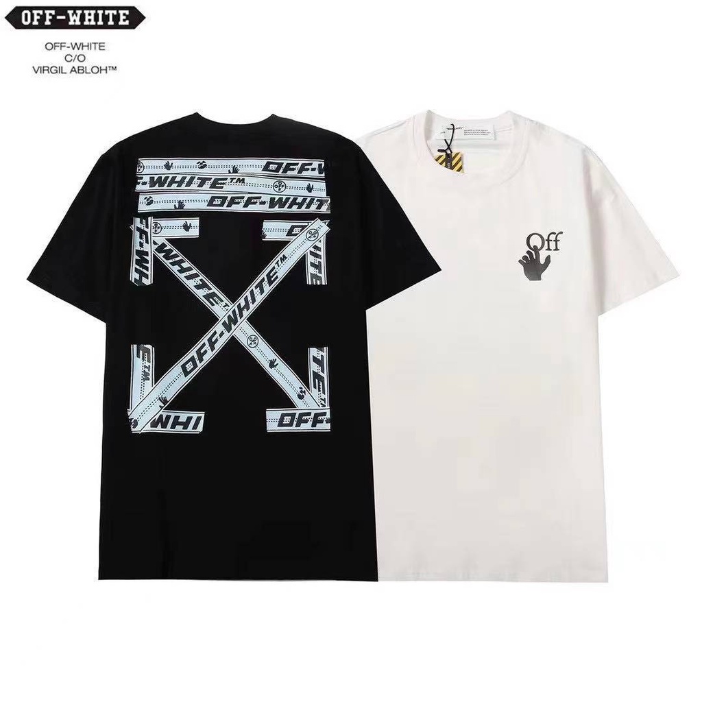 [COD] OFF WHITE White Black OW Series Cotton Summer Printing T shirt Round tshirt Men Women Casual l