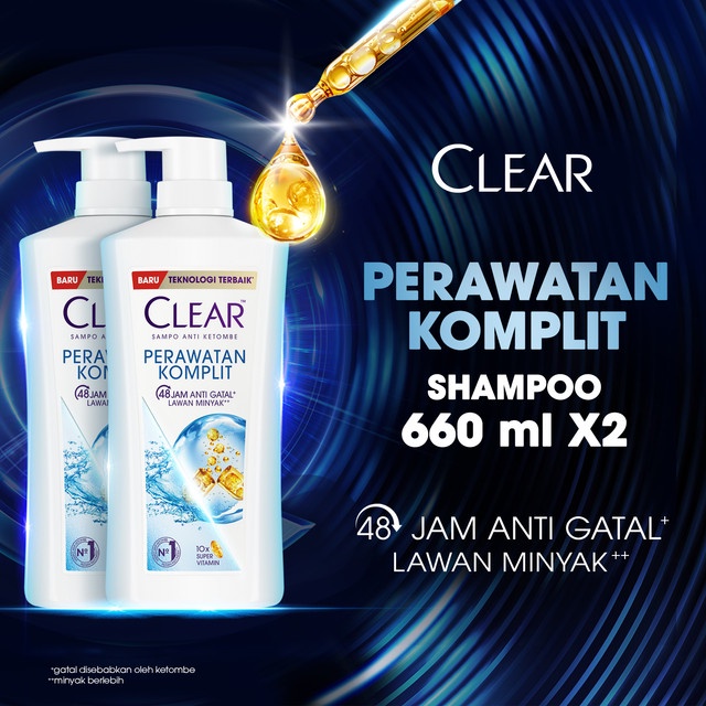 CLEAR Shampoo Anti Ketombe Perawatan Komplit, 48 Jam Melindungi dari Gatal dan Lawan Minyak dengan 1