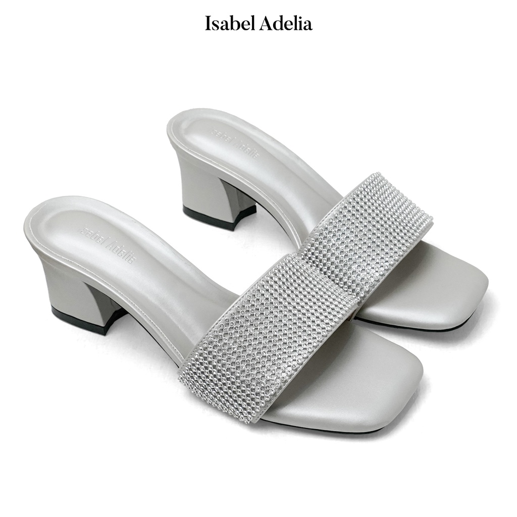 Isabel Adelia CALLA Block Heels Slop Wanita Hitam Latte Silver