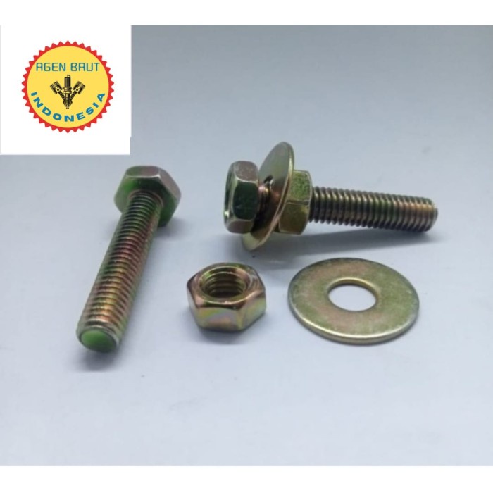 Baut 10 Bmk 6x30 + Ring Plat M6 / Baut Mur kuning M6x30