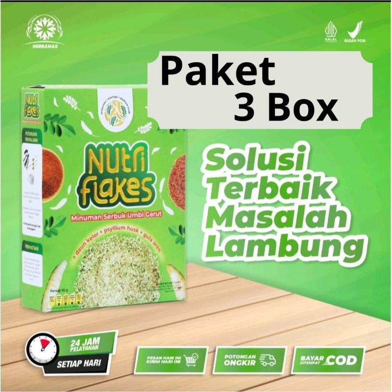 

100% ASLI Nutriflakes 3 Box - Original Minuman Umbi Garut Untuk Diet Diabetes Maag Akut Perbaiki Sistem Pencernaan & Terapi Asam Lambung Magh Kontrol Kolesterol