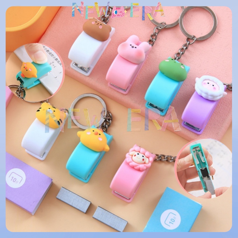 

NewEra Staples Mini Lucu Karakter Gantungan Kunci Mini Portabel Lucu Kartun Mini Stapler Umum Menggunakan Stapler Gantung Karakter Kartun Lucu