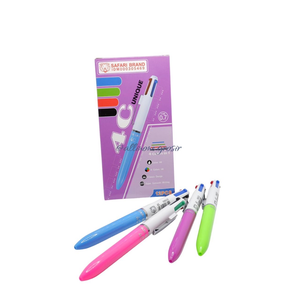 

Murah (12pcs) Ballpoint Pen Pulpen 4 warna Dalam Satu Pulpen Safari 4C Multifunction Ballpoint 1 Pack 12 pcs