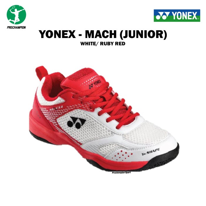 Sepatu Badminton Anak Junior Yonex Mach White Ruby Red Original