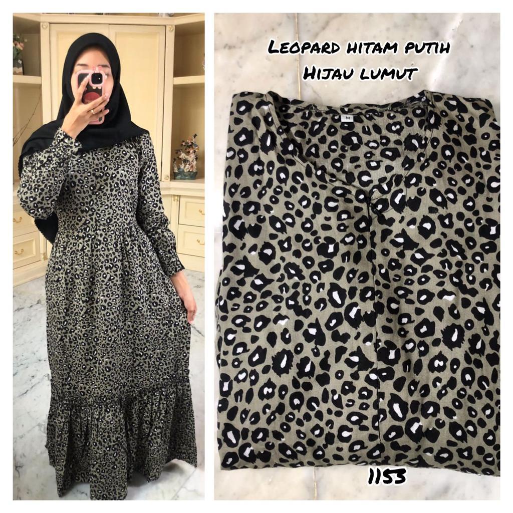 GAMIS RAYON MOTIF LEOPARD HITAM PUTIH (HIJAU LUMUT)
