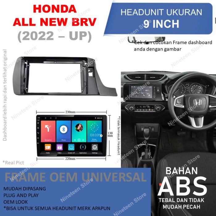 Frame Honda All New BRV 2022 PNP Untuk Headunit Android 9 inch