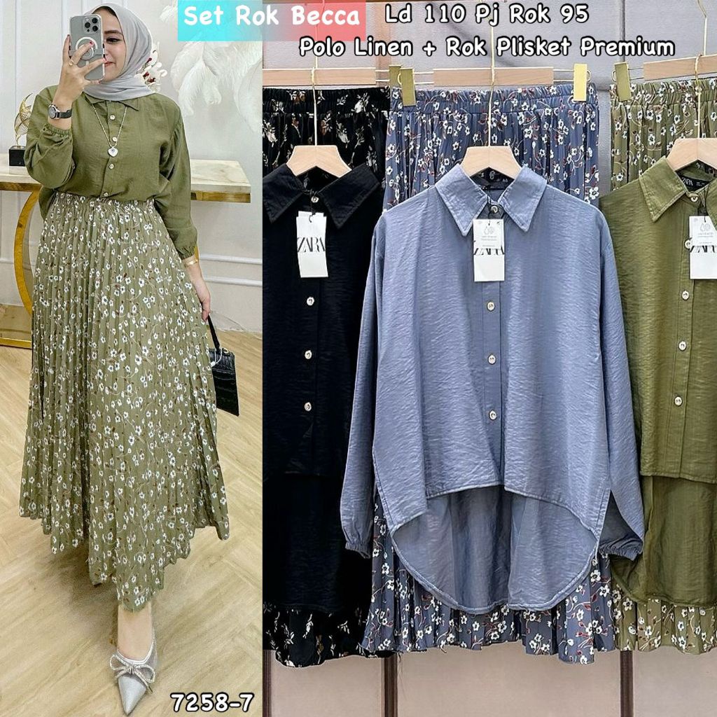 [jejehastore] becca set rok top linen rok rayon premium