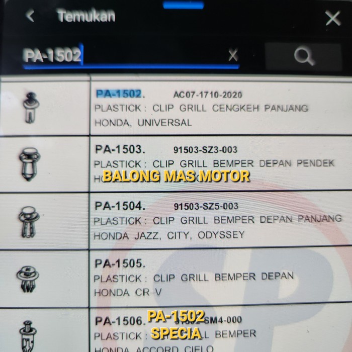 clip PA-1502 SPECIA grill cengkeh panjang HONDA UNIVERSAL