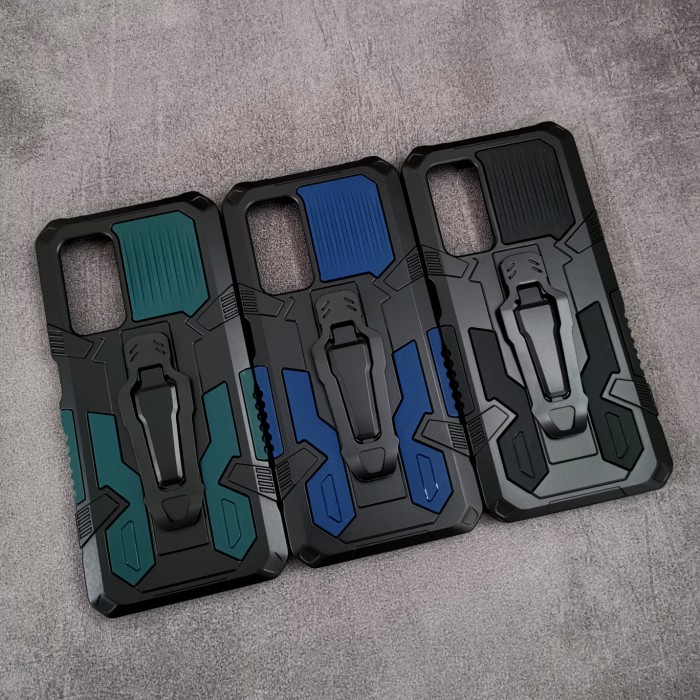 pelindung hp Samsung S20FE - S20 FE Mecha Army Military Belt Clip Stand Armor Case - Biru Navy