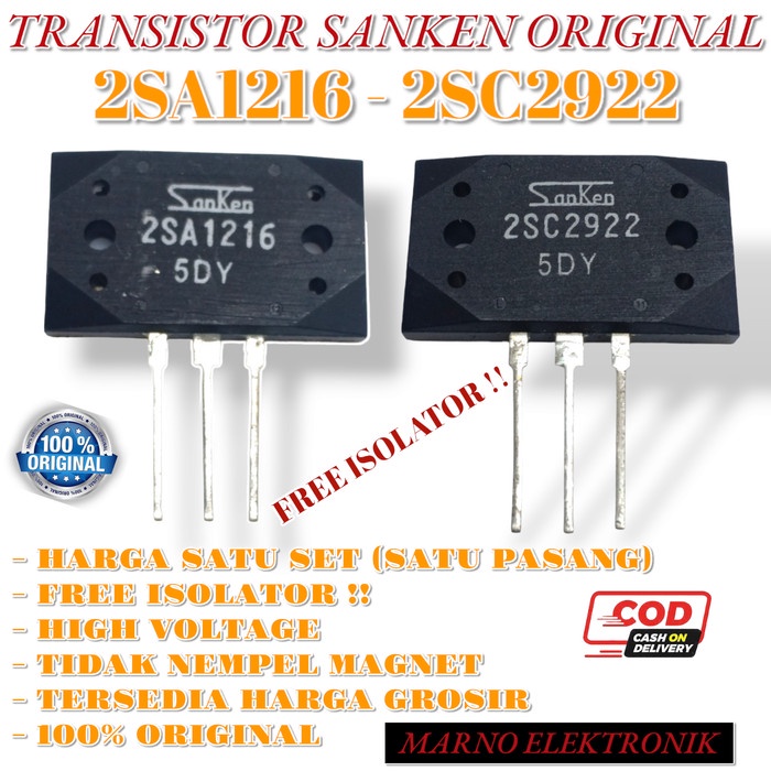 TR TRANSISTOR SANKEN 5DY 2SC2922 2SA1216 2 SC 2922 SA 1216 ASLI
