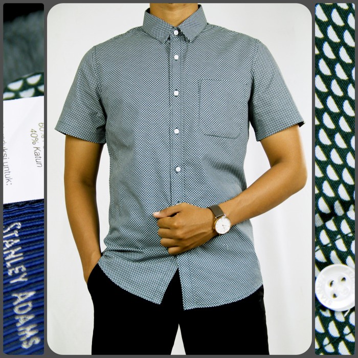 Mark STANLEY ADAMS Kemeja Pria Formal Slim Fit Motif Varian Lengan Pendek - 02, 17/XXL