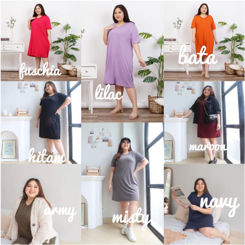 5XL LD 120 140 DRESS DASTER KAOS SUPER JUMBO BIGSIZE OVERSIZE BASIC POLOS HITAM LENGAN PENDEK WANITA