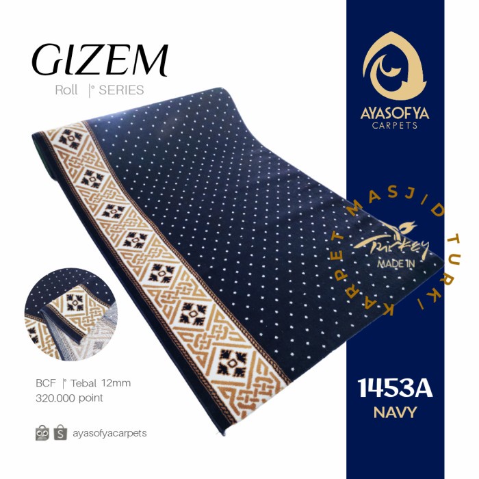 Karpet Masjid Meteran Turki Sajadah Gizem 1453A Motif Biru Navy Bintik
