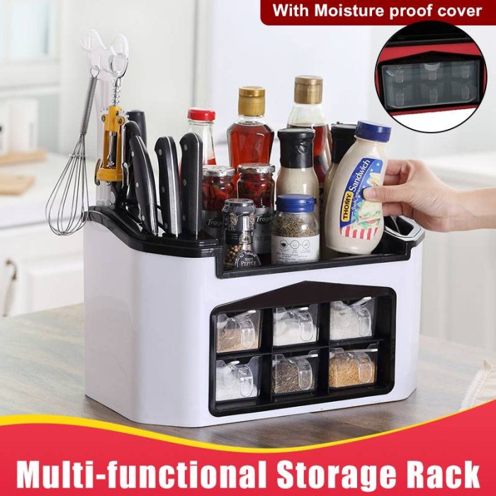 

Kitchen Storage Box Plastic Tempat Bumbu Dapur Set Sendok Pisau Dapur - Merah