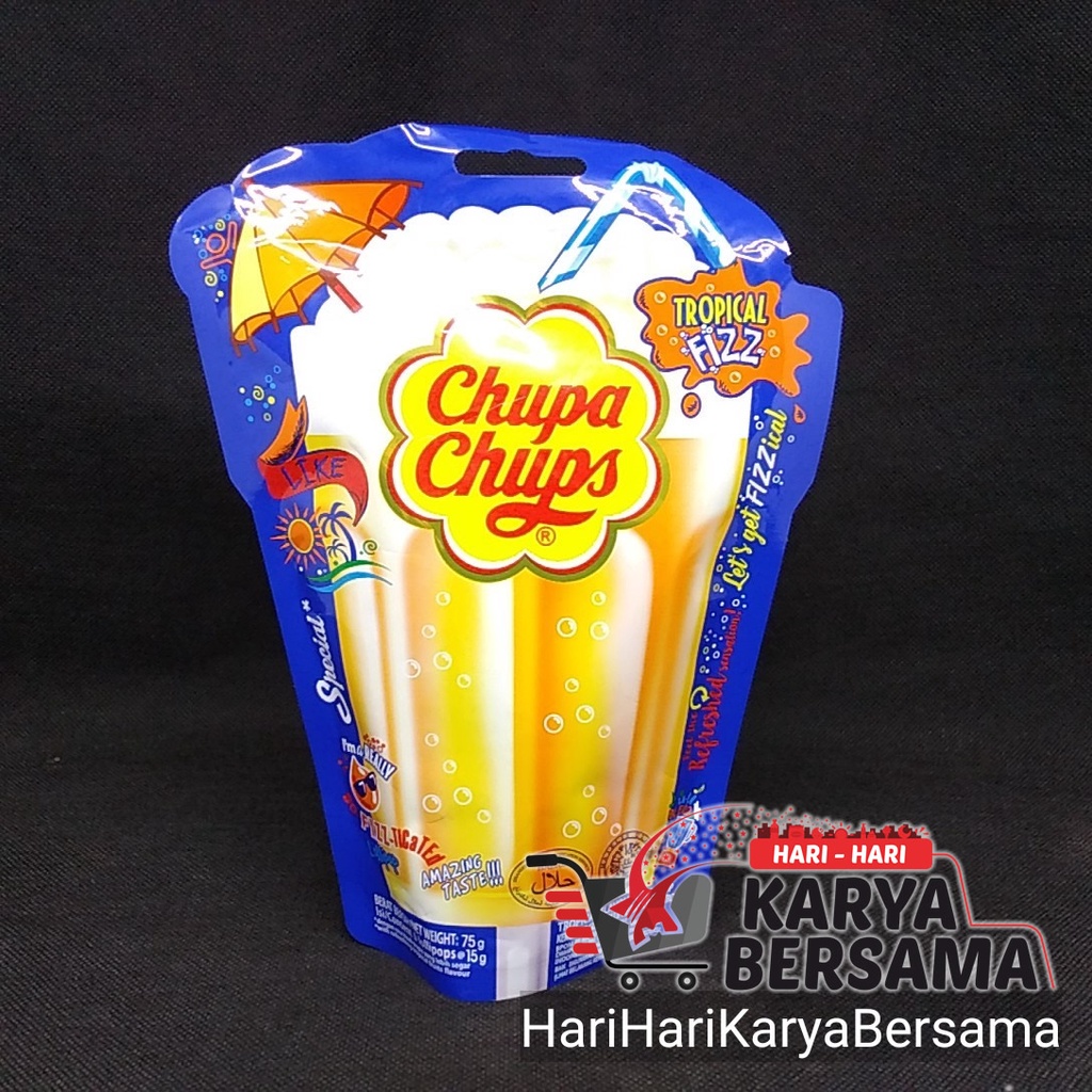 

PERMEN CHUPA CHUPS LOLLIPOP TROPICAL FIZZ FLAVOUR POUCH 75GR