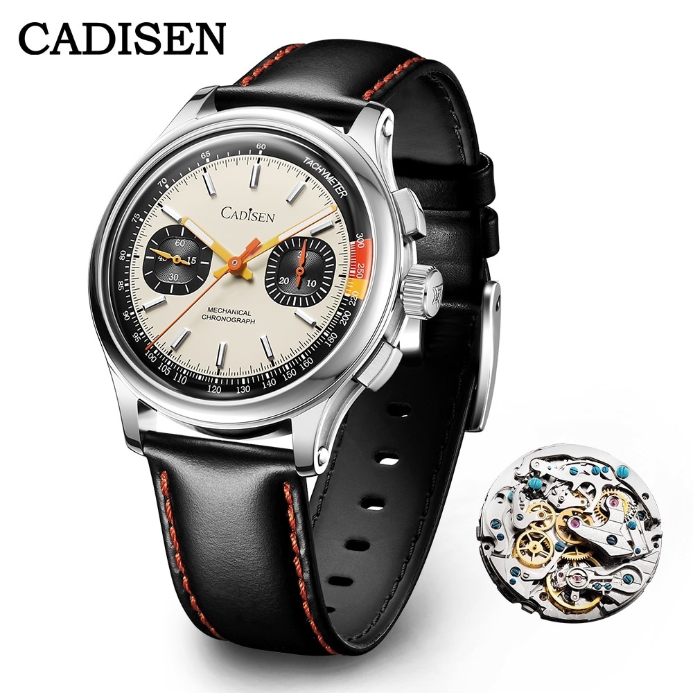 Jam Tangan Pria CADISEN New Watch Chronograph Mechanical Wristwatches Seagull ST1900 Swanneck Moveme
