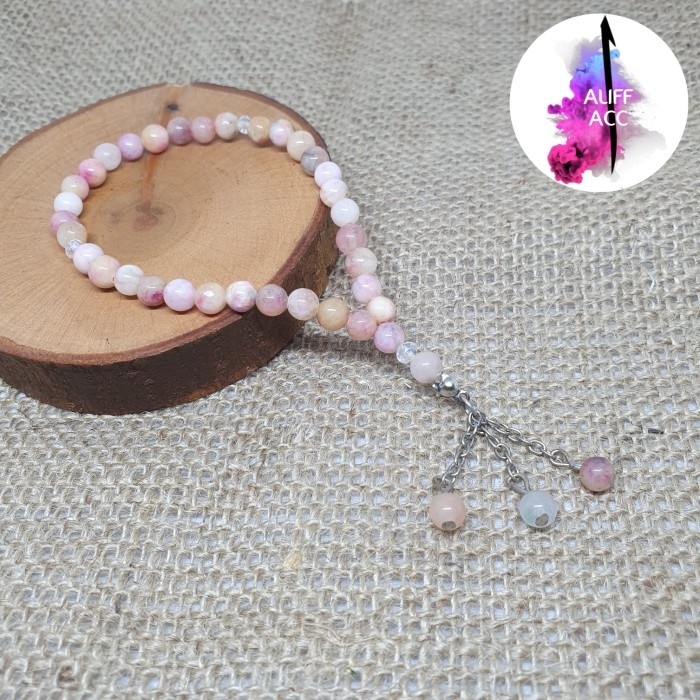 tasbih batu giok rose burna 33 butir 6 mm