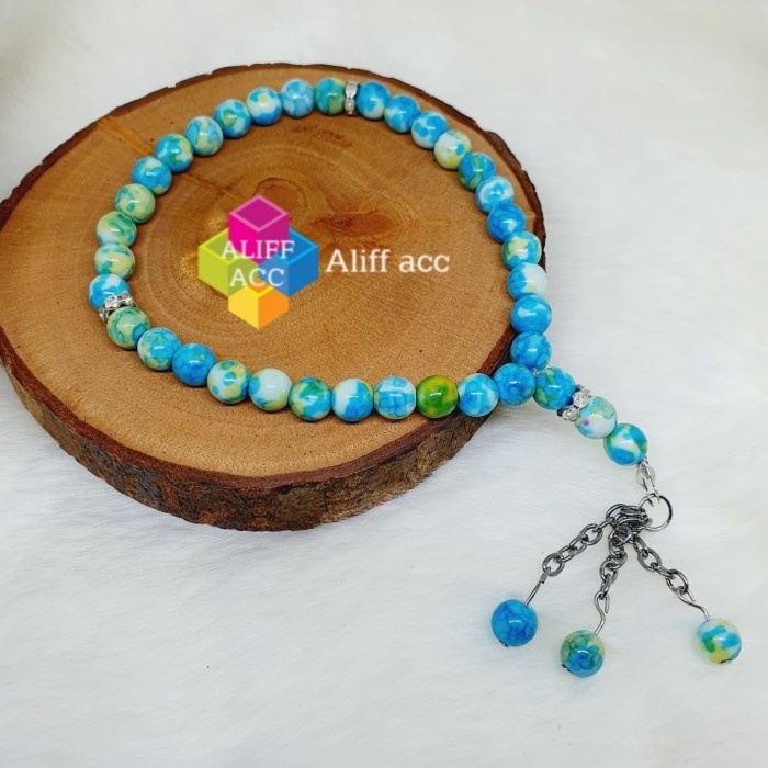 batu tasbih pirus nevada 33 butir 6 mm 100%asli