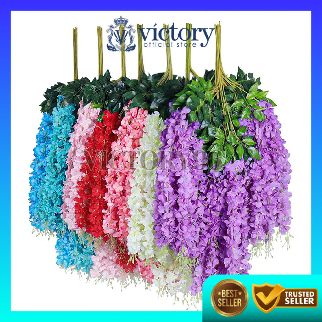 Juntai Wisteria Jumbo Gantung 1 Lusin  Daun Rambat Plastik Bunga Lavender Artificial Hortesia Hister