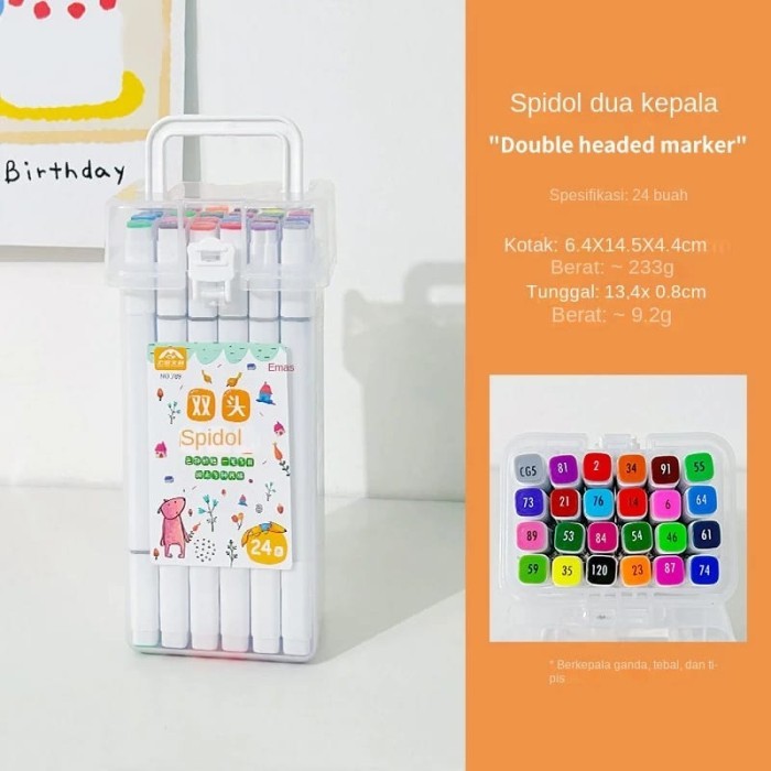 

double marker set wipe clean spidol highlighter - spidol dua sisi - 12 Warna