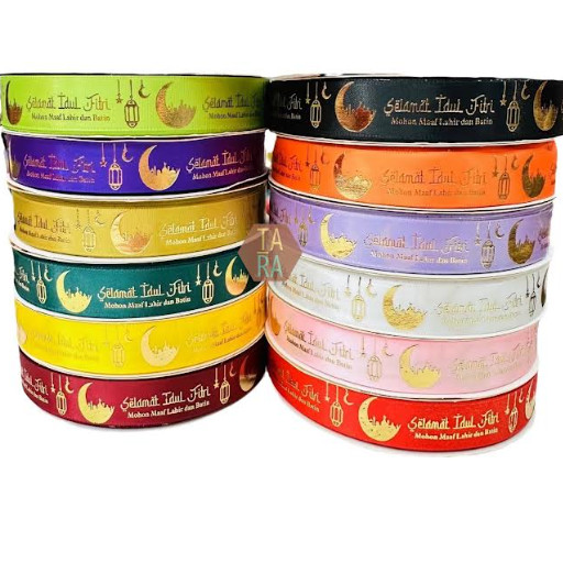 

(ROLL 45 METER) Pita Wrapping Lebaran Cetak Gold (HARGA PER ROLL 45 METER)