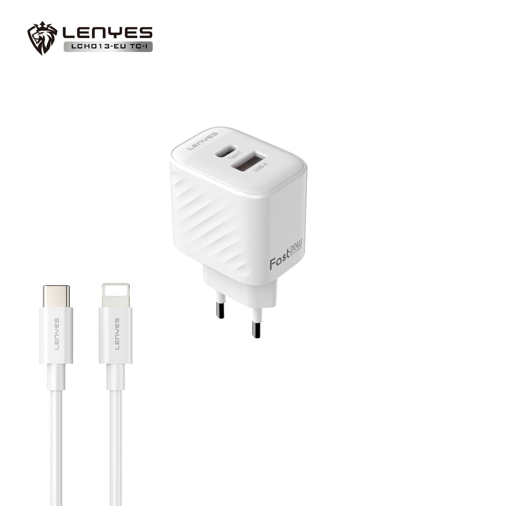 Travel Charger Fast Charging LENYES LCH013 20W 1 set Adaptor Kepala Charger Dual Port USB & Type C dengan Kabel Data Casan HP