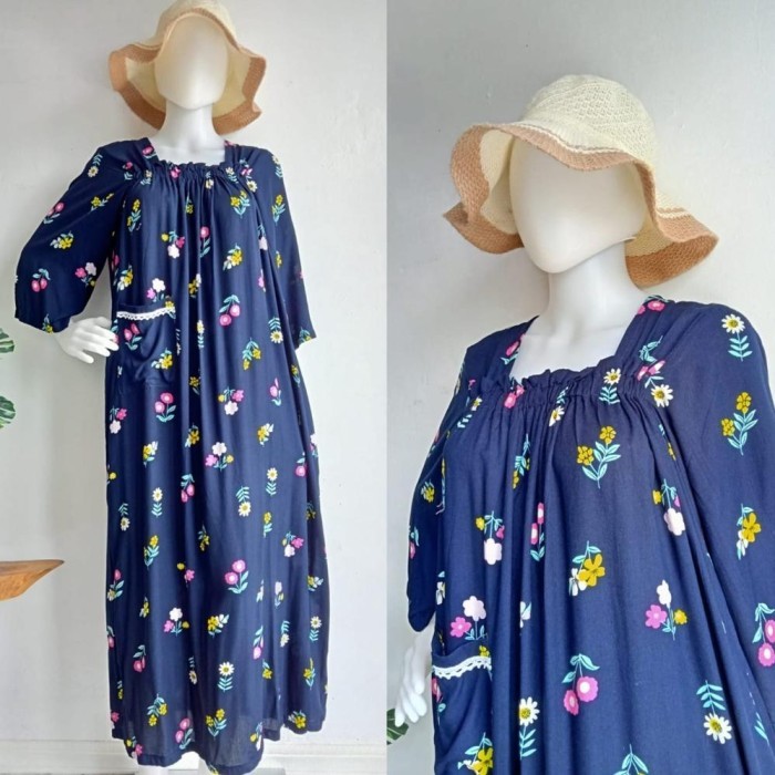 "SKY.LD" -  TERBARU Daster Gamis Nirmala Jumbo Ld 130 Panjang Lengan 3/4 Kerut Dada Bumil - Nirmala 