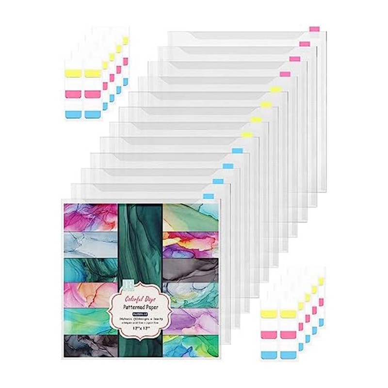 

12Piece Scrapbook Paper Storage Box for 30.48 X 30.45 cm Papers with 60 Adhesive Index Tabs Waterproof Single Top Load