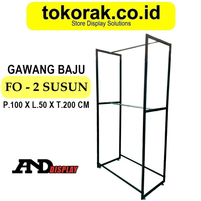 GAWANG BAJU FO 2 SUSUN 100 CM RAK GANTUNGAN STAINLESS TINGKAT 1M 100CM