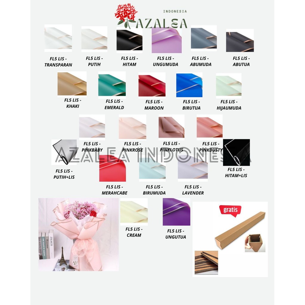 

AZALEA - FL5 LIS 5Lembar-Kertas Bunga Buket Transparan List Emas/Kertas Buket Bunga Florist Cellophane