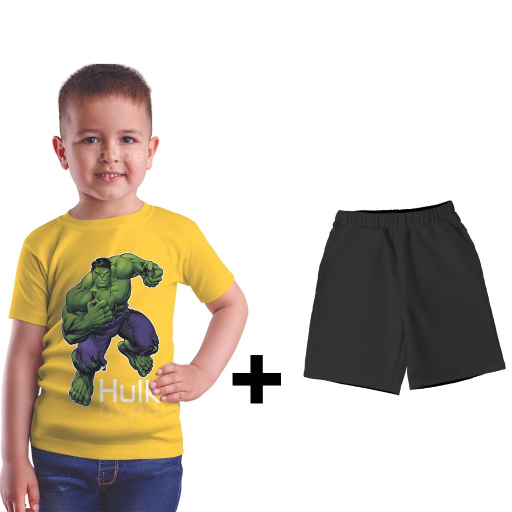 Baju Kaos Setelan Distro Anak Laki Laki Import Umur 1 - 10 Tahun Karakter Superhero Hulk