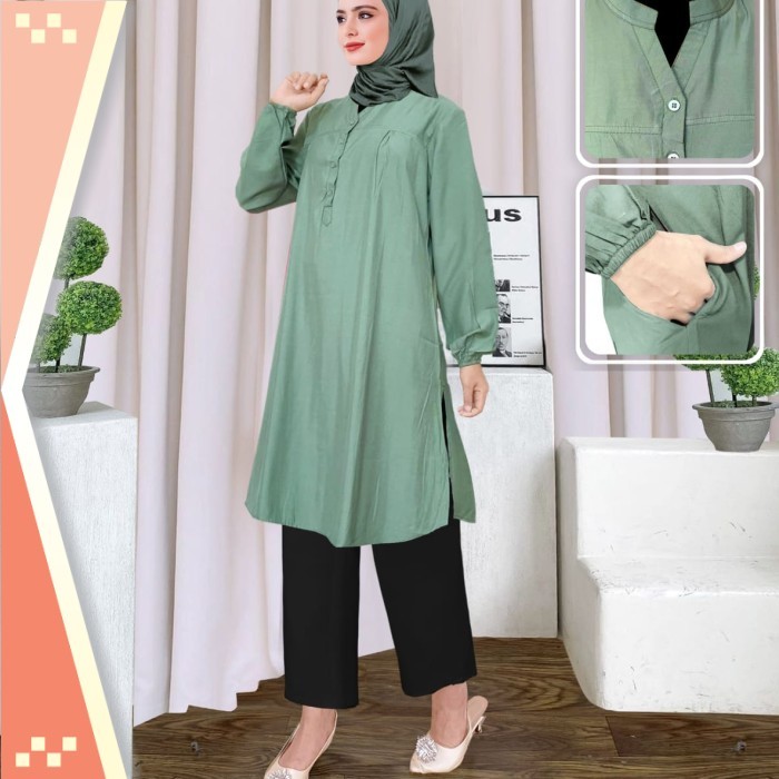 Tunik Premium Korean Style /Tunik polos viscose jumbo hijau Sage - 6L
