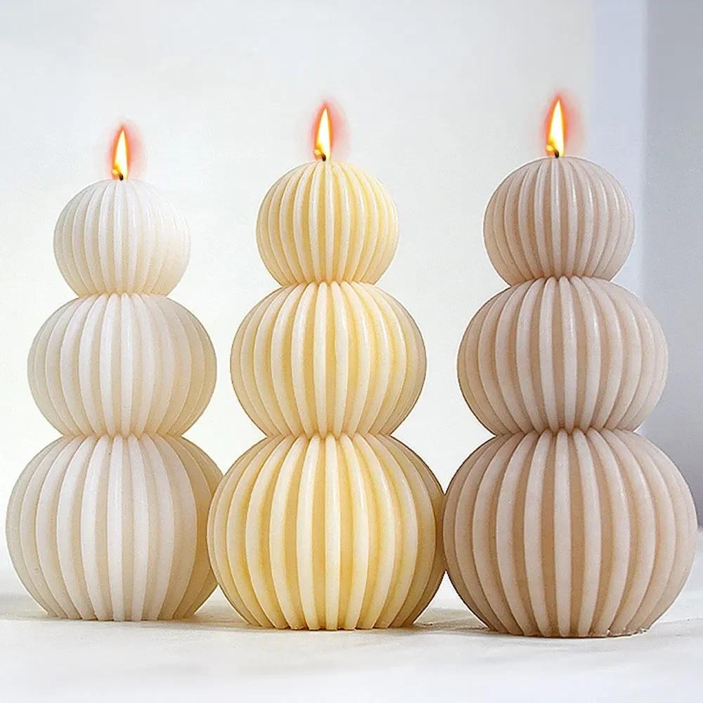 

three Overlay stripe Circular candle mold Simple Geometric sphere resin plaster silicone mould Chocolate icicle home art Decor