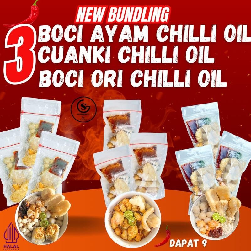 

Bundling BOCI CHILLI OIL[ 3 Boci Ayam,3 Cuanki,3 Boci Food Instan