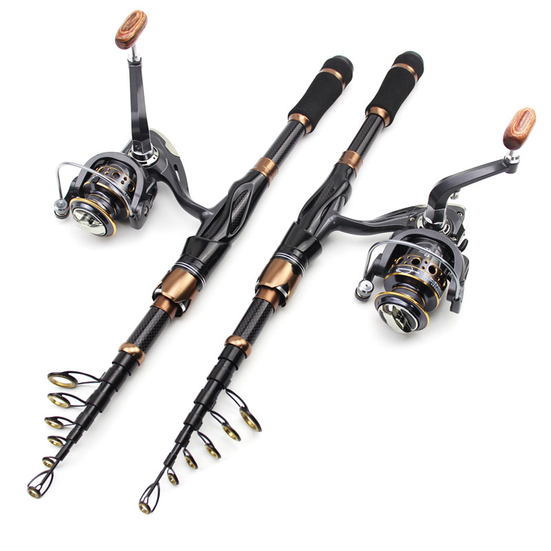 HLUR Carbon Fiber Fishing Pole UltraLight Telescopic Spinning Fishing Rod 6-8 Sections 1.5/1.8/2.1M 