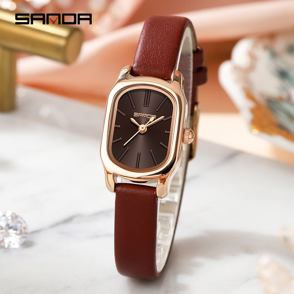 Jam Tangan Original Pria SANDA Fashion Women's Quartz Watch Oval Small Watch Face Leather Wristwatch
