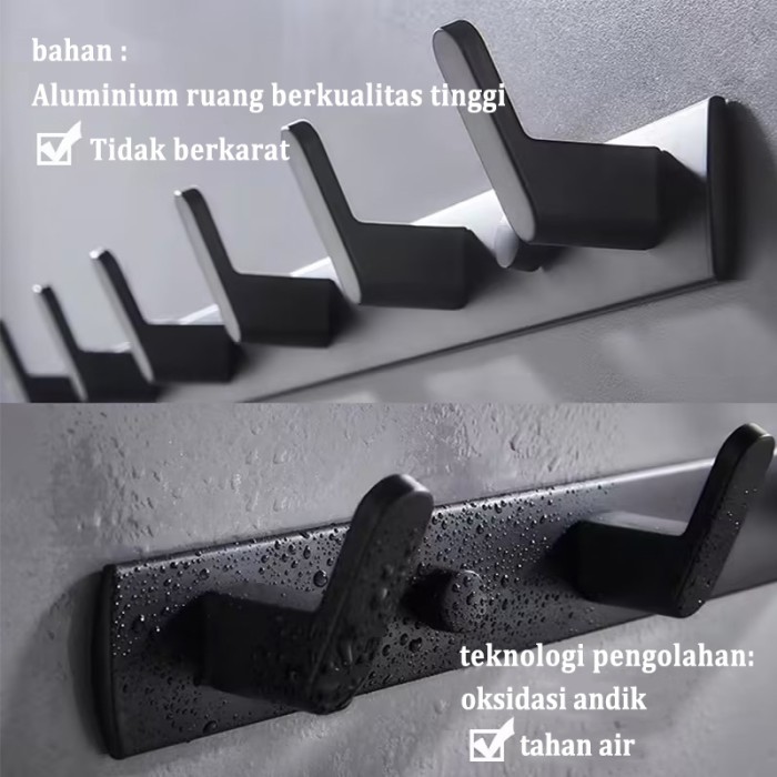 gantungan baju gantungan dinding meidoo gantungan dinding anti air - Hitam 3 kait