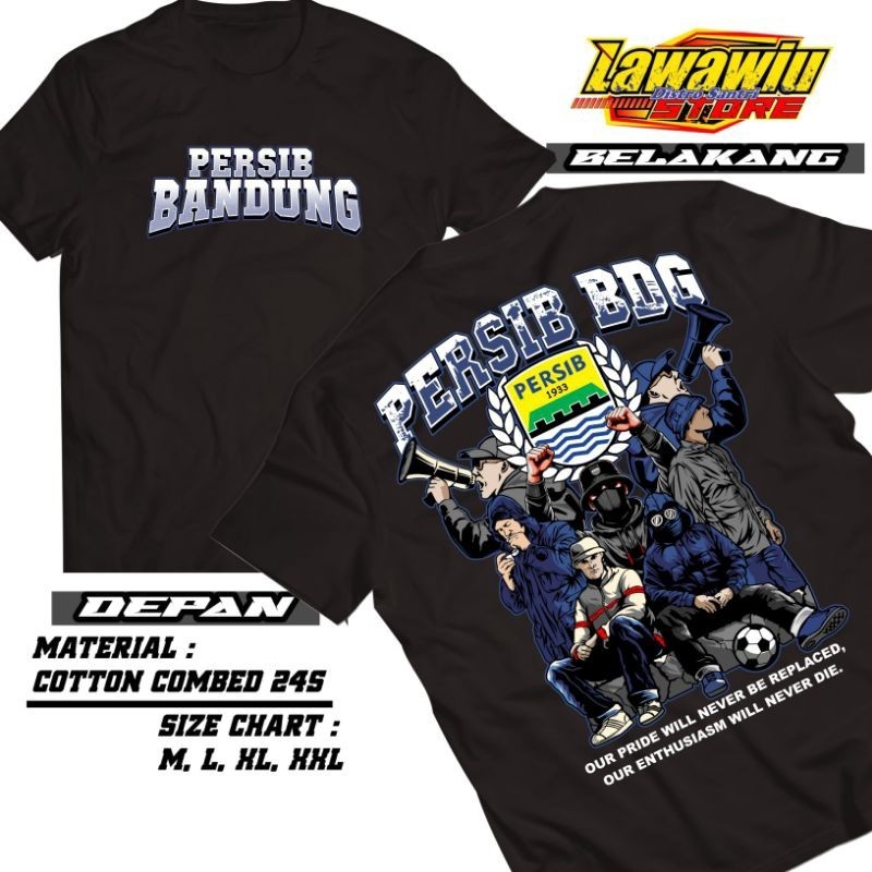 VISSION OFFICIAL Baju Kaos Distro Persib Bandung Supporter - Katun Combed 24s - Kaos Bobotoh Persib 